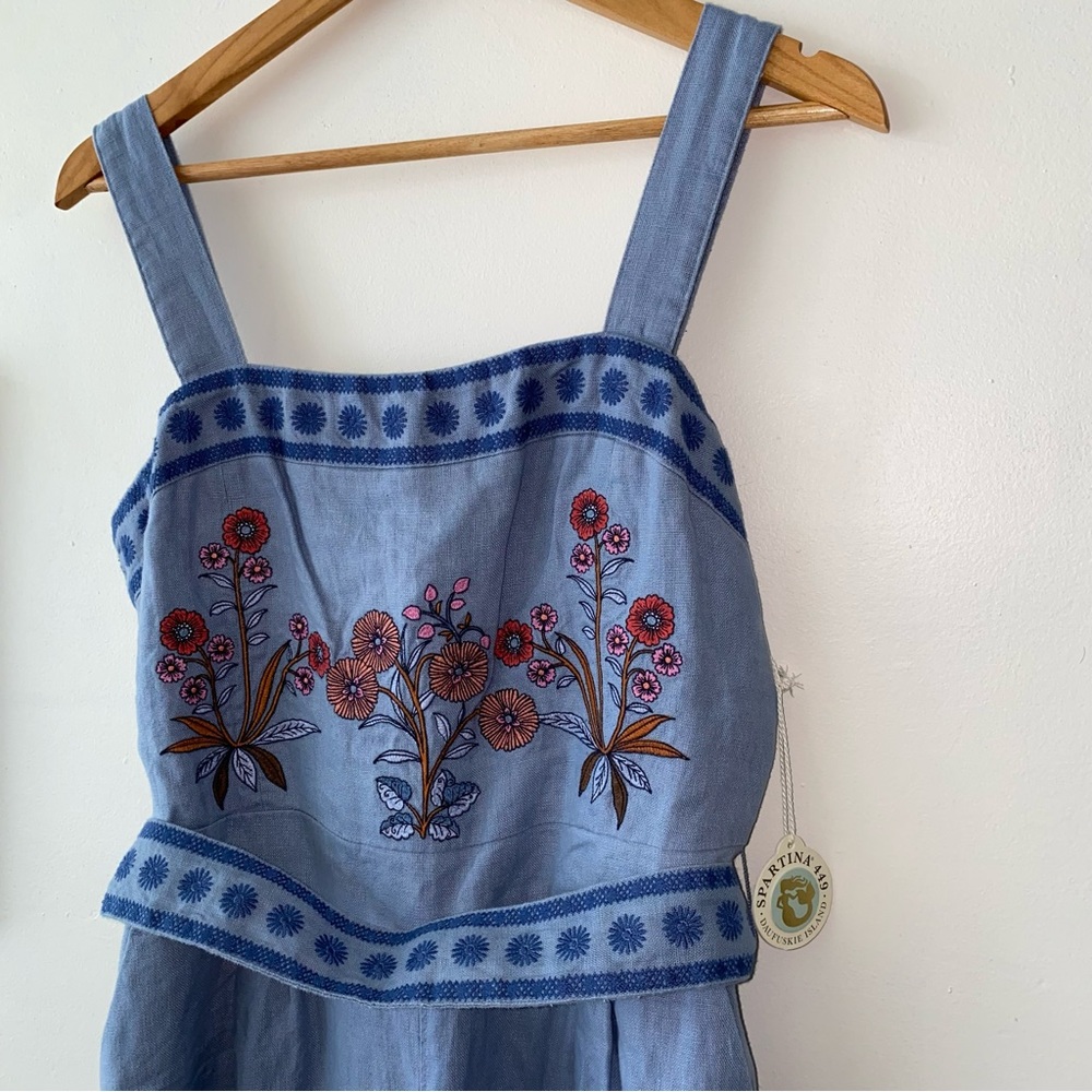 NWT Spartina 449 Linen  Embroidery Jumpsuit Size 10 - Picture 6 of 7
